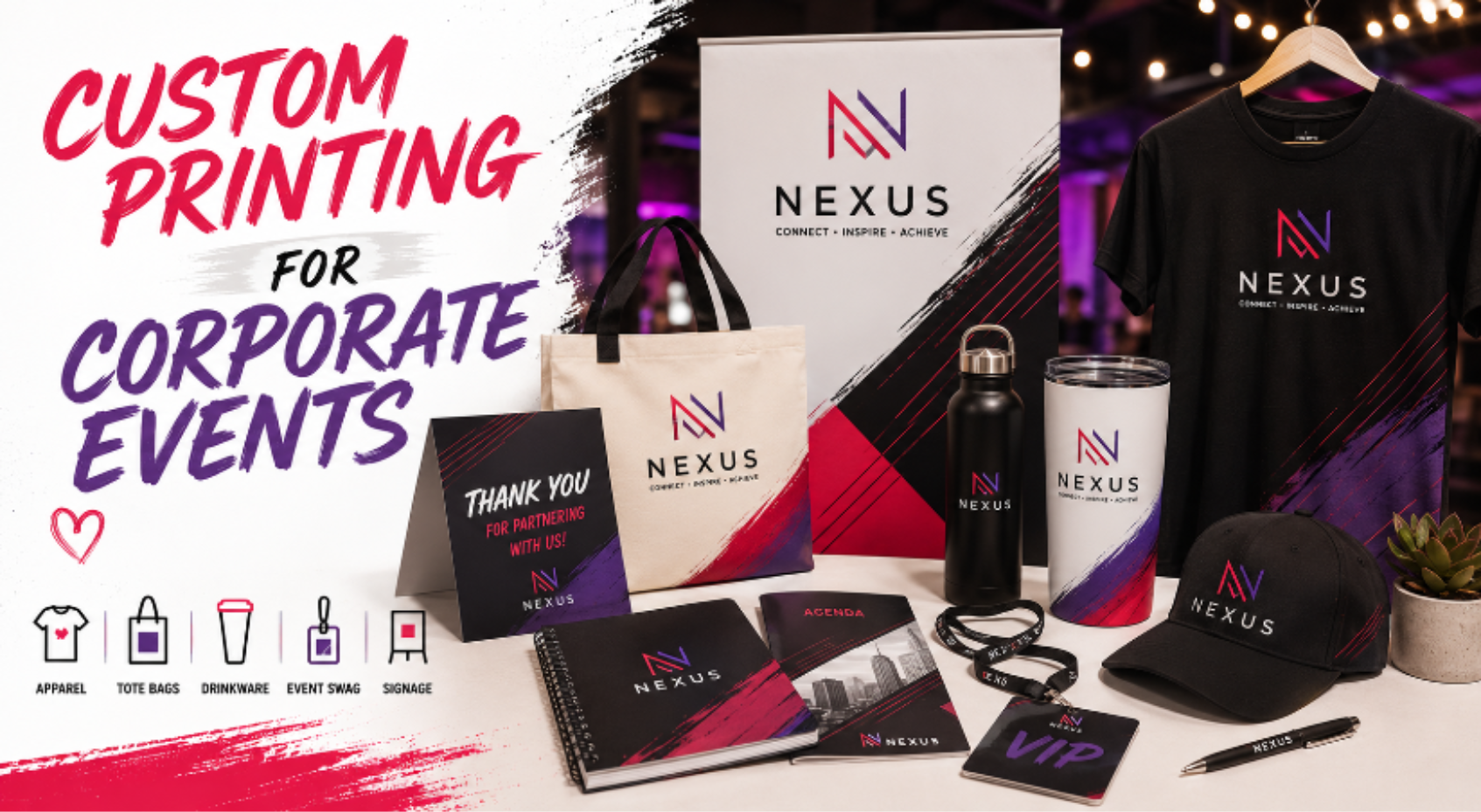 Custom branded corporate event merchandise printing