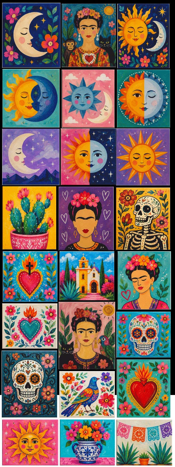 Colorful Museica's Art Studio painting options collage